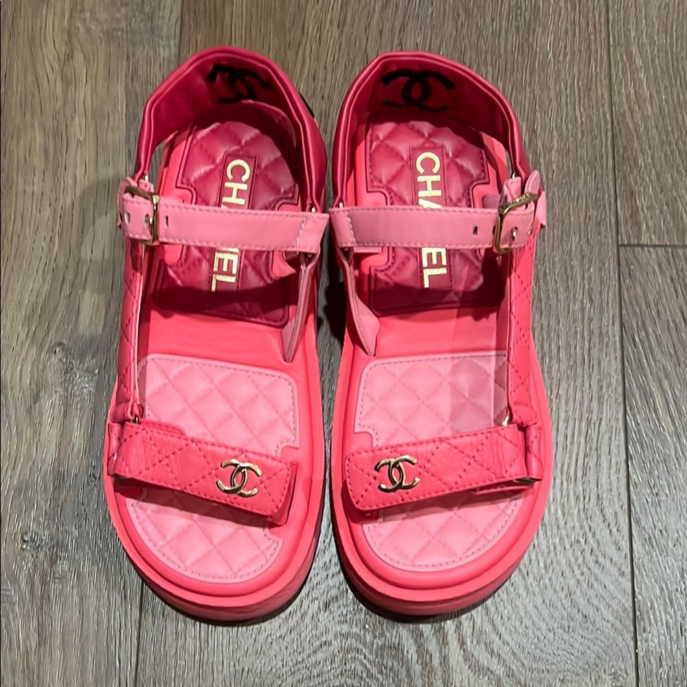 Chanel Pink Sandals with Cushioned Footbed and Adjustable Strap